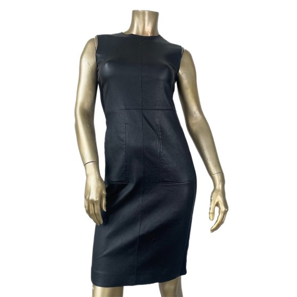 VINCE 100% LEATHER SLEEVELESS SHEATH DRESS-KNEE LENGHT, SIZE 2 - Picture 1 of 10